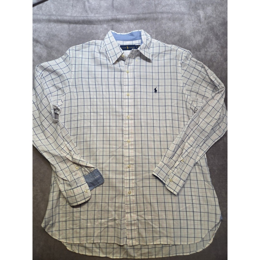 Ralph Lauren Shirt Mens L White Blue Pony Plaid Button Down Classic Retro Preppy